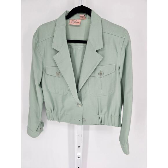 Jaclyn Smith Women's Green Blended Long Sleeve Button Jacket Belted Skirt Size 8 - Picture 4 of 7
